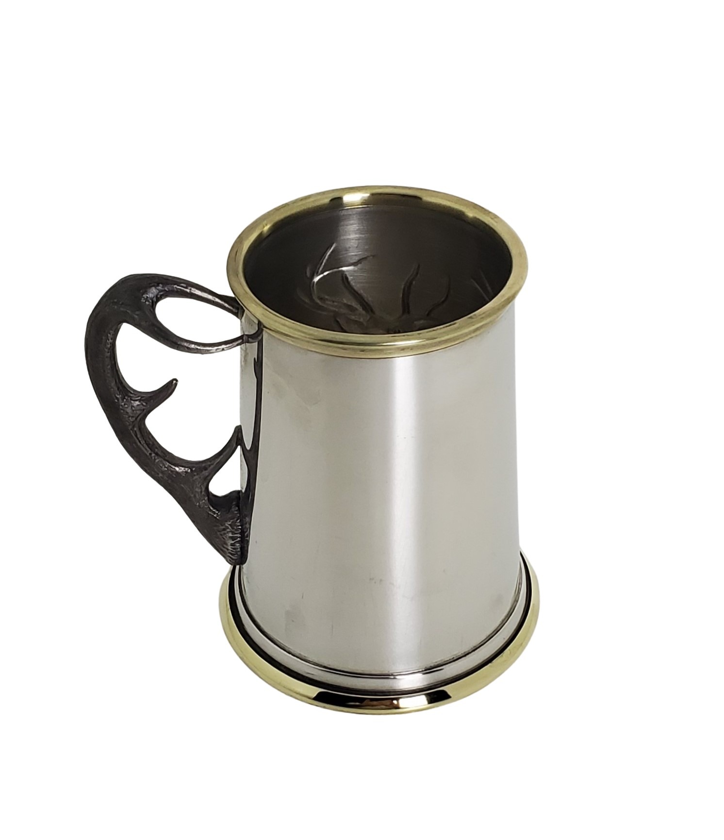 Stag Horn Handle English Pewter/Brass Tankard