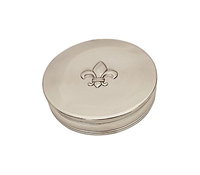 Fleur d' lis 3.5" Pewter Hinged Box. SKU #: EB19711.