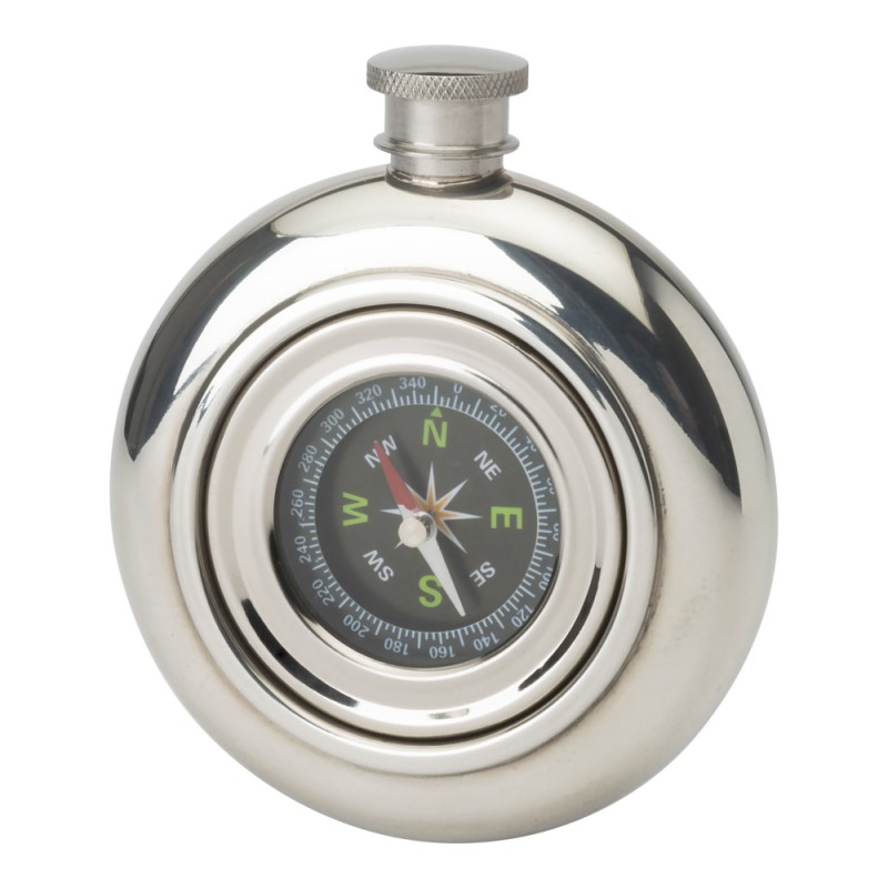 Working Compass Flask English Pewter. SKU #: EB31186.