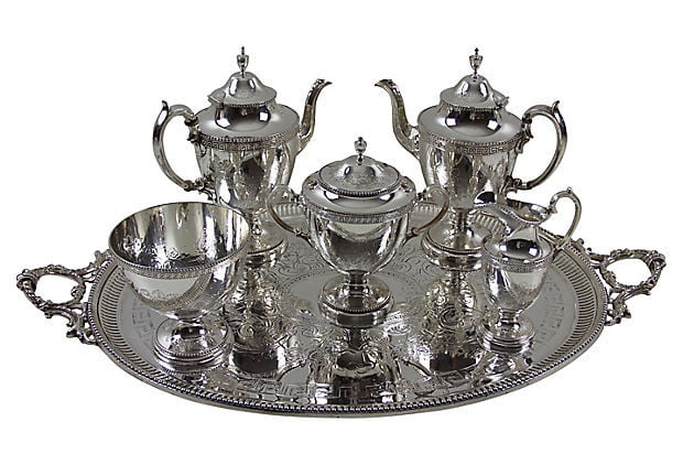 6 Piece Elkington Tea & Coffee Set With Tray c.1860. SKU #: AN581.