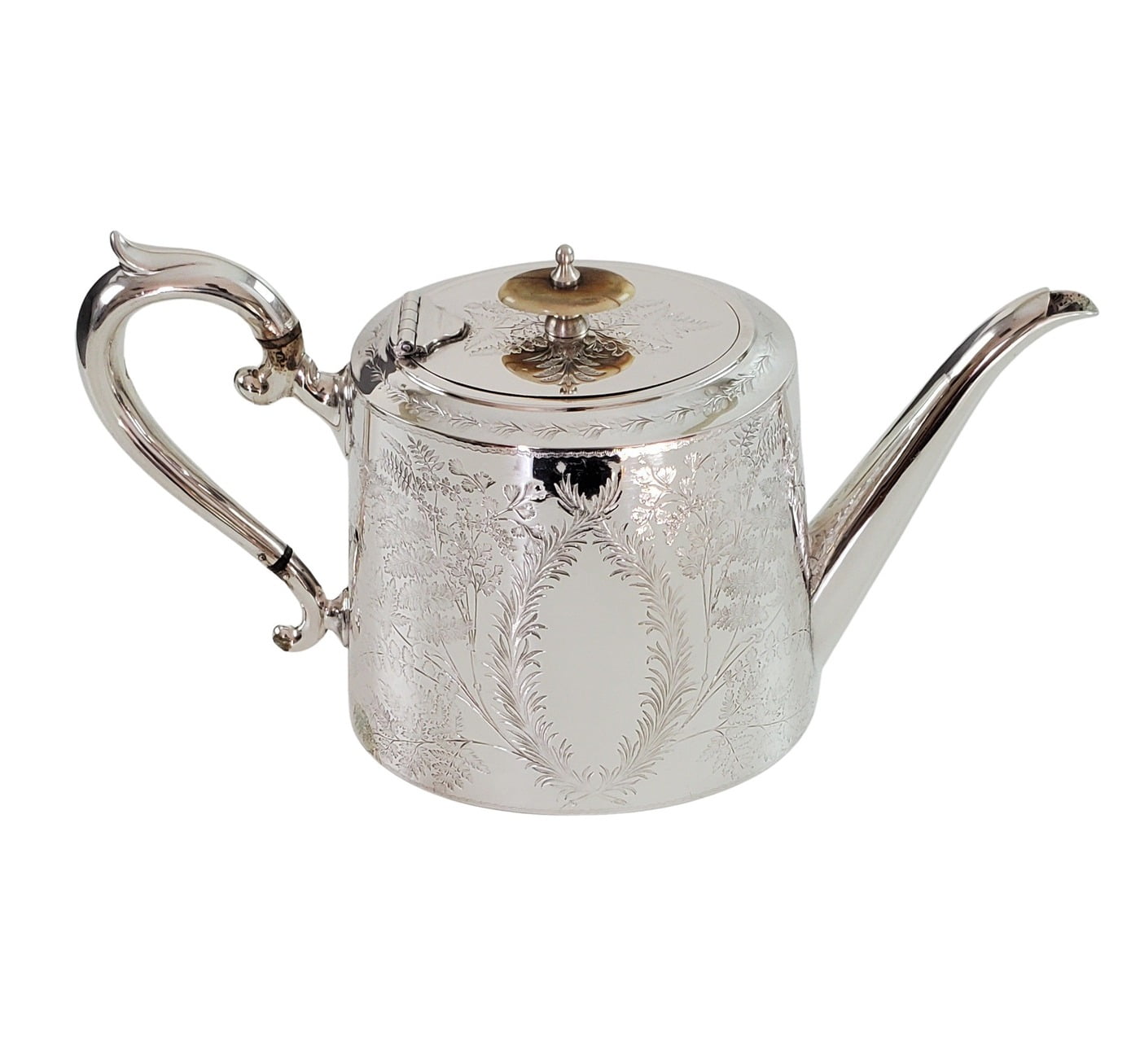 Oval Fern Leaf engraved Tea Pot English Silver Plate c.1870. SKU