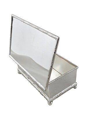 Heavy Rectangular Reed & Ribbon Hnged Box English Silver Plate c.1900