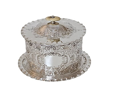 Biscuit Box, Oval Embossed English Silver Plate c.1880.SKU:ANT3969