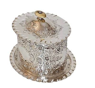 Biscuit Box, Oval Embossed English Silver Plate c.1880.SKU:ANT3969