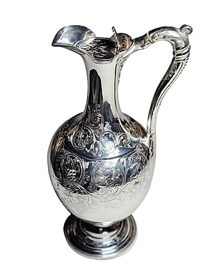 Engraved Wine Jug 12"h English Silver Plate c.1860. SKU #: ANT5482.