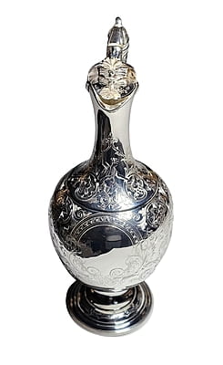 Engraved Wine Jug 12"h English Silver Plate c.1860. SKU #: ANT5482.