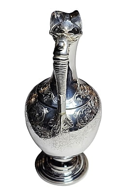 Engraved Wine Jug 12"h English Silver Plate c.1860. SKU #: ANT5482.