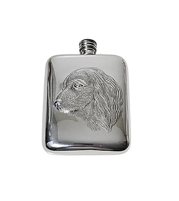 Spaniel English Pewter 6oz Flask. SKU #: C1047.