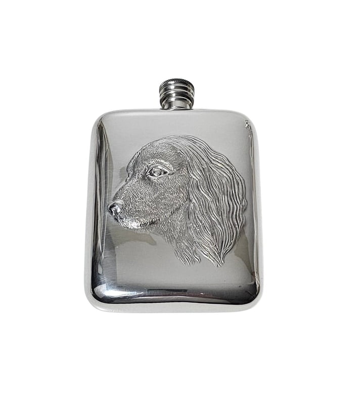 Spaniel English Pewter 6oz Flask. SKU #: C1047.