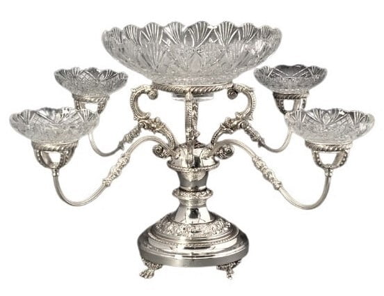 Epergne English Silver Plate with 4 small bowls & center bowl