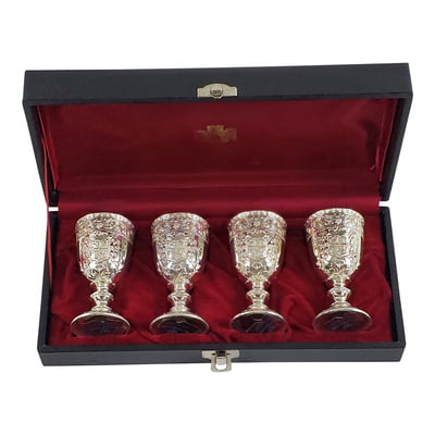 Set of 2 Vintage Silver Plated Brass Wine Goblets - 7 Inches Tall