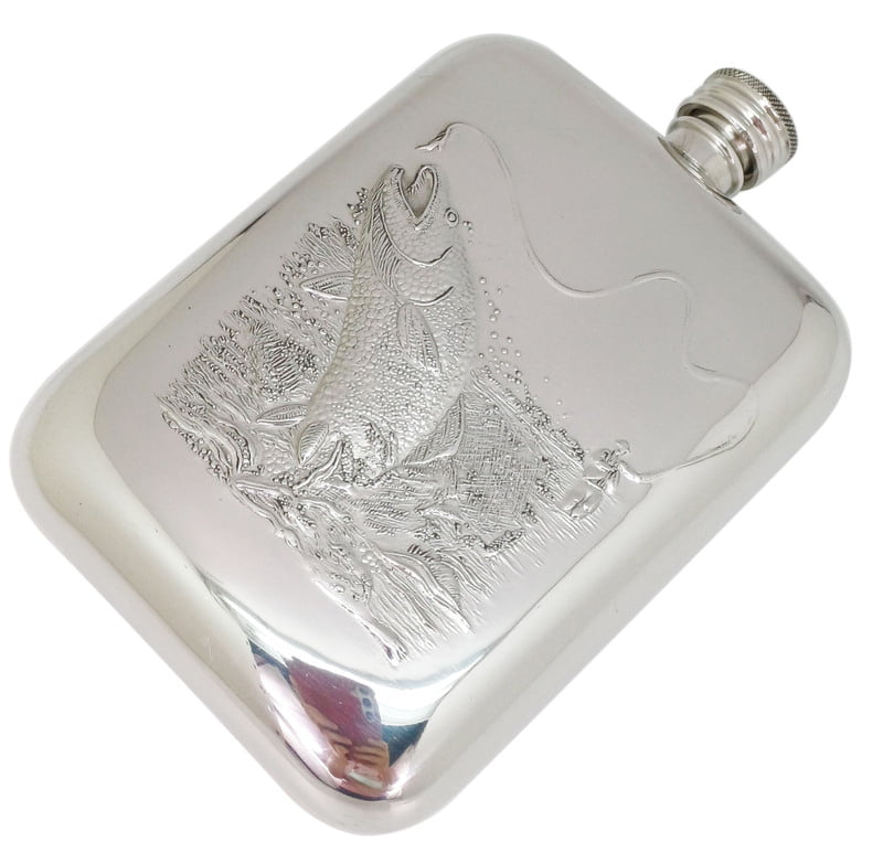 English Pewter Fishing Flask 6oz with Pouch & Presentation Box English Pewter Fishing Flask 6oz with Pouch & Presentation Box