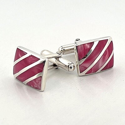 Rectangular Pink/Silver English sterling Cufflinks. SKU #: CU382.