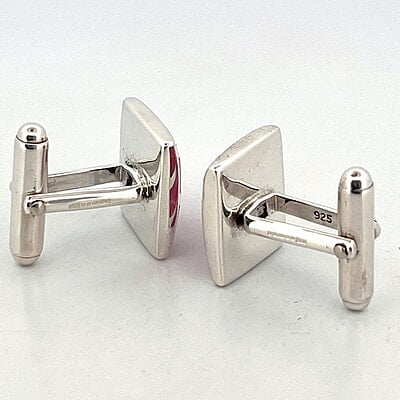 Rectangular Pink/Silver English sterling Cufflinks. SKU #: CU382.