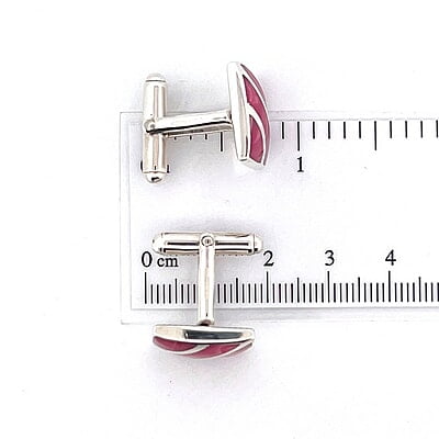 Rectangular Pink/Silver English sterling Cufflinks. SKU #: CU382.