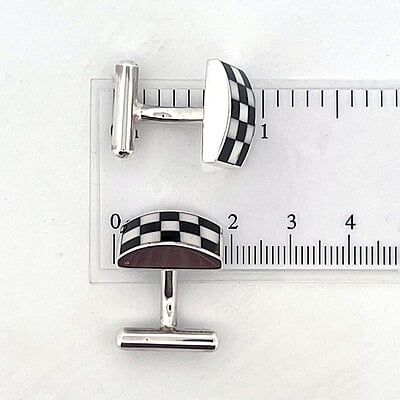 SILVER CUFFLINK-Checkered Black & White Rectangular Shape. SKU #: CU438.