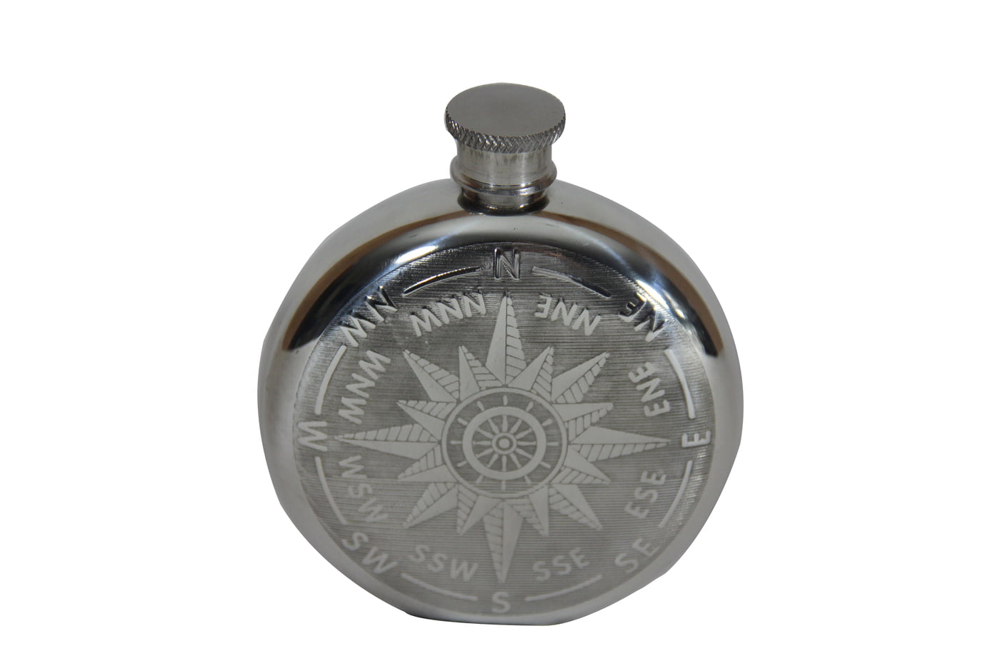 Spirit Flask 6oz Classic Compass Design, English Pewter. SKU 