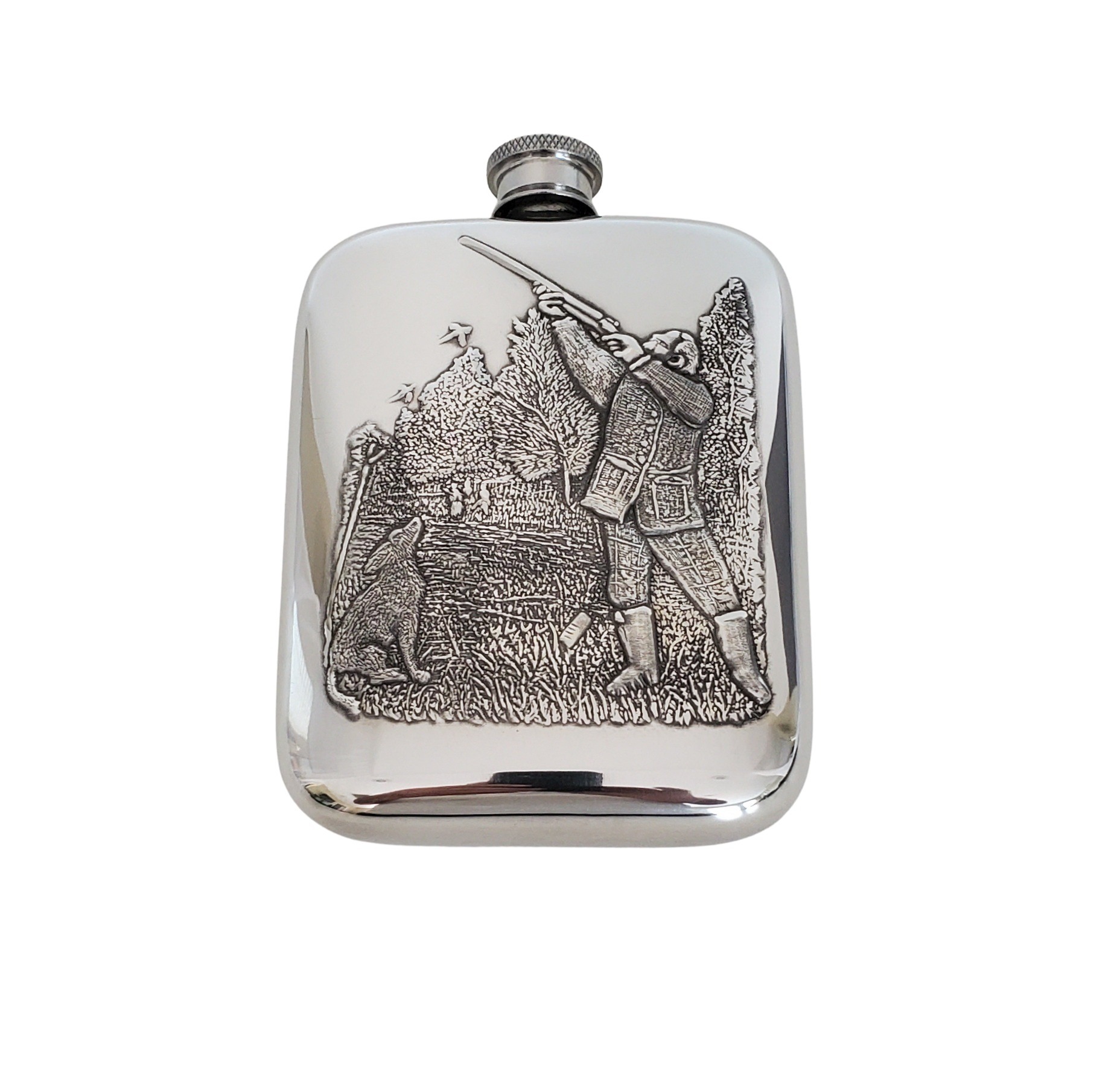 6oz Stainless Steel Hip Flask With Pewter Fishing Trout Emblem -  UK-englishpewter