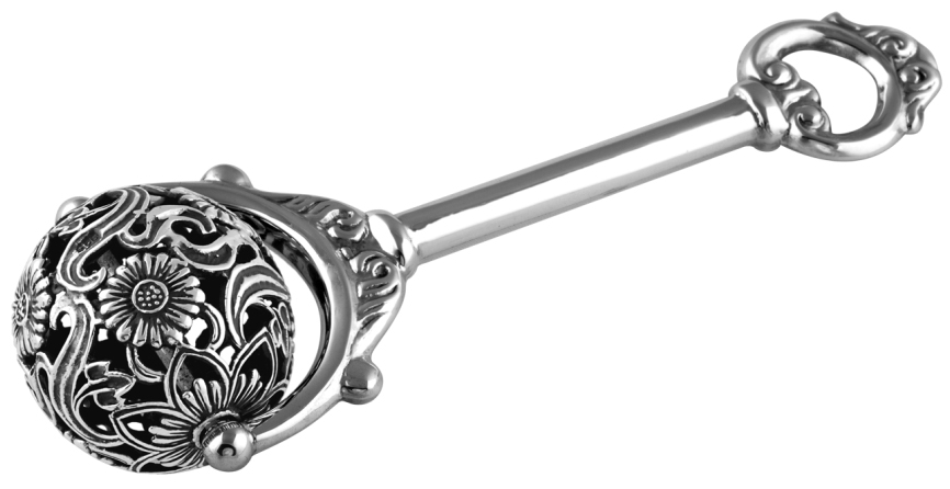 Victorian Baby Rattle with Spinning Floral Patterned Filigree Ball