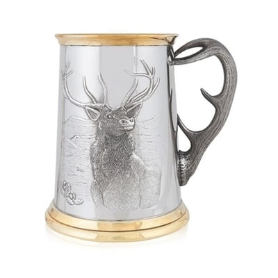 Carved Pewter Stag Beer Mug, Stag Drinkware